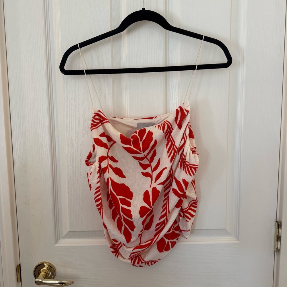 H&M Cream Cami Top with Red Leaf Print